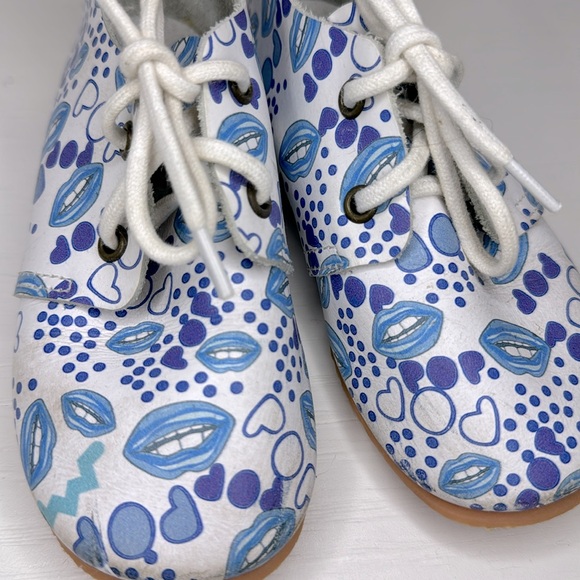 Lili Collection Girl Leather Shoes in White Light Blue Design S 9/8 - Picture 7 of 7